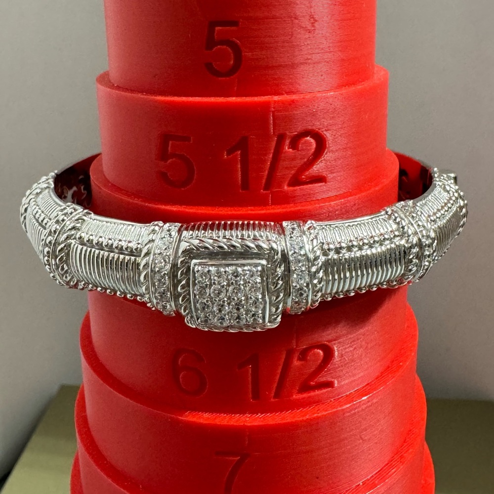 Judith Ripka 925 Sterling Silver Pave CZ Cuff Bangle Bracelet